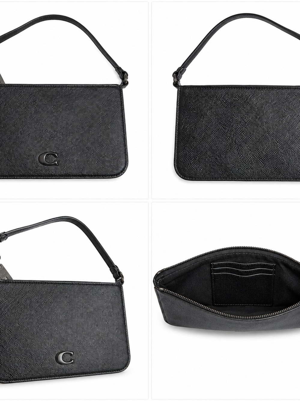New COACH Black Leather Shoulder Bag with Zip and Card Slots